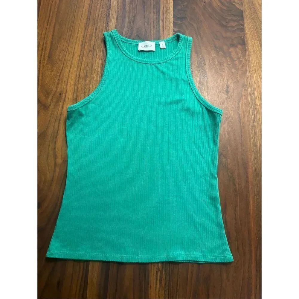 Cyrus Women’s  Green Ribbed Racer Vest Sleeveless Crew Neck Tank Top Size Small